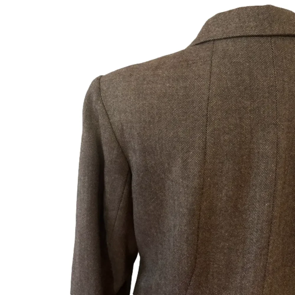 90s MINIMALIST TAN & BLACK WOVEN WOOL BLEND LINED CROPPED BLAZER CARLSON 10P - Picture 10 of 13